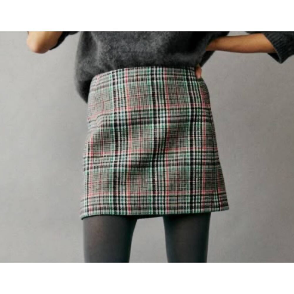 Sezane Malia grey check print  skirt sz 40 (US 8)